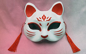 半面 猫面(壱/紅白) (Half Mask Cat Mask (One / Red and White))