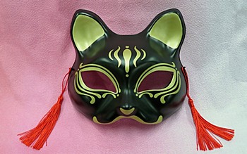 半面 猫面(弐/黒金) (Half Mask Cat Mask (Two / Black and Gold))