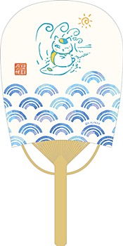 "Natsume Yujincho" Nyanko-sensei Mini Oval Uchiwa Surfing